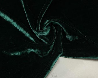 Deep Green Pure Silk Velvet Fabric, Luxury Silk Velvet Fabric for Skirt, Dress, High End Garment, 55" or 45'' Width, Customized Length