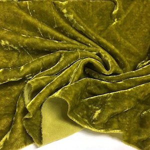 Tissu velours de soie pure chartreuse foncé, tissu velours de soie de luxe pour jupe, robe, vêtement haut de gamme, au mètre, largeur de 55 pouces