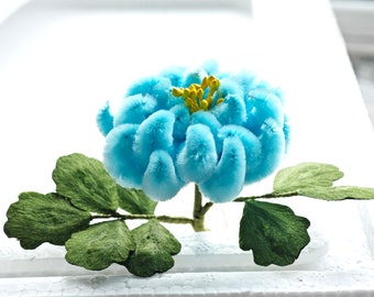 Blue Ronghua Hair Pins, Chinese Ancient Style Velvet Flowers, Handmade Fluffy Flowers, Made of Pure Mulberry Silk Threads