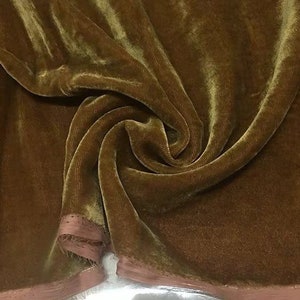 Golden Brown Pure Silk Velvet Fabric, Luxury Silk Velvet Fabric for Skirt, Dress, High End Garment, By the Yard 42'' Width