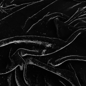 Black Pure Silk Velvet Fabric, Luxury Silk Velvet Fabric for Skirt, Dress, High End Garment, By the Yard, Customized Length, Hand Torn