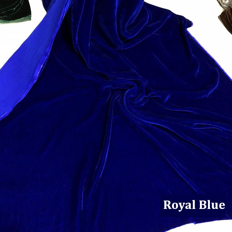 Royal Blue Pure Silk Velvet Fabric, Luxury Silk Velvet Fabric for