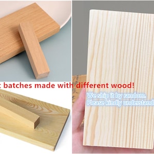 May include: Wooden blocks in shades of brown and tan. The image displays rectangular and square blocks, with visible wood grain. Text on the image states "Different batches made with different wood!" and "We ship it by random. Please kindly understand it."