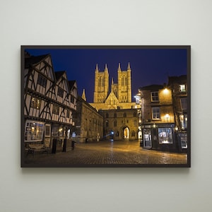 Lincoln Cathedral at Night, in Lincoln, UK - Beautiful Photographic Photo Print Wall Art Photograph - A3 or A4