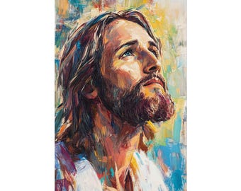 Jesus Poster | Farbenfrohes expressionistisches Gemälde | Lebendige abstrakte Christus Kunst | Kühner impressionistischer Stil | Christliche Wandkunst