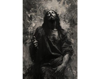 Jesus Poster | Dornenkrone schwarz und weiß | Dunkle Monochrome Leidenschaft Kunst | Dramatischer Christus Druck | Christliche Wandkunst