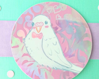 Parakeet in Bow Tie Waterproof Holographic Vinyl Sticker