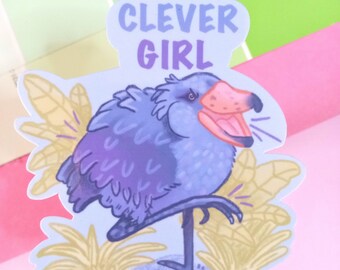 Clever Girl Shoebill Stork Waterproof Vinyl Sticker/Dinosaur Bird Decals/Birb Meme Artwork/Birding Gift/Birdwatching Stationery