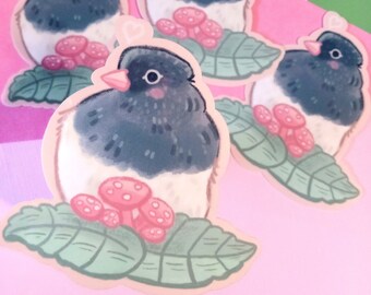 Dark Eyed Junco Sparrow with Leaves and Mushrooms Waterproof Bird Sticker/Birdwatcher Gifts/Backyard Birding