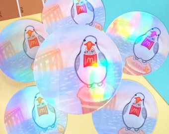 Seagull with French Fries & Chicks Holographic Vinyl Sticker