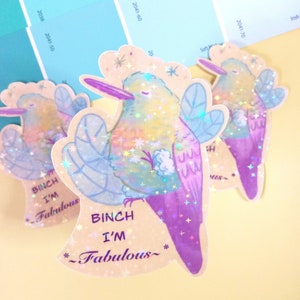 Binch Ich bin fabelhaft / Puffleg Kolibri holographische wasserdichte Vinyl Aufkleber / lustige Vogelbeobachter Geschenke / Ornithologie