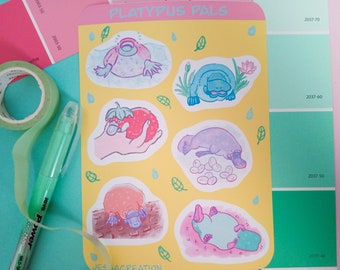 Platypus Pals Vinyl Sticker Sheets/Cute Weird Australian Animals/For Journal/Planner/Scrapbooking/Stationary