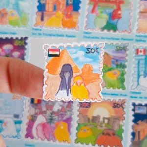 Parrotlet and Budgie Selfie Stamp Sticker Sheet/World Travel Decals/Bird Stationery/Scrapbooking/Parakeet Birb