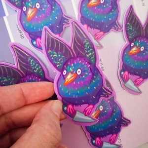 Funny European Starling with Knife Bird Waterproof Vinyl Sticker/Birb Meme Decals/Birding Gifts