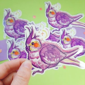 Whimsical Cockatiel Waterproof Vinyl Sticker/Parrot Decal/Exotic Pet Bird Owner Gift