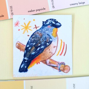 Gevlekte Pardalote originele 2,75 x 3" mini illustratie/mixed media ingelijste kunst/aquarel en wax pastel tekening/vogelcadeau/muurdecor