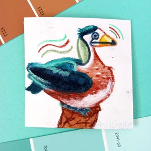 Zwerggans Original Vogel Mini 3x3 "Illustration / Mixed Media Ungerahmt Kunst / Aquarell und Wachs Pastell Zeichnung / Vogel Geschenk / Wanddekoration