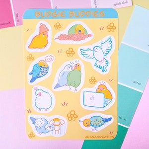 Budgie Buddies Matte Vinyl Sticker Sheet/Parrot Bird Decals/Aussie Animals/Parakeet Owner Gift/Stationery for Journal,Planner,Scrapbook