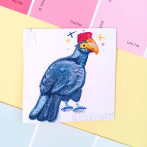 Lady Ross Turaco mini 3 x 3 inch originele illustratie/mixed media ingelijste kunst/aquarel en wax pastel tekening/vogelcadeau/muurdecor