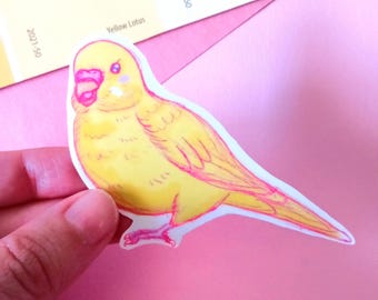 Happy Yellow Budgie Waterproof Vinyl Sticker