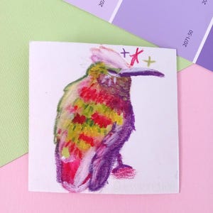 Schneekappe Kolibri Original Vogel Mini 3x3 "Illustration / Mixed Media Ungerahmt Kunst / Aquarell und Wachs Pastell Zeichnung / Vogel Geschenk / Wanddekor."