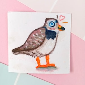 Ilustración original de un chorlito playero en miniatura de 3 x 2,75 pulgadas, arte en técnica mixta sin marco, dibujo en acuarela y pastel de cera, regalo de observación de aves, decoración de pared
