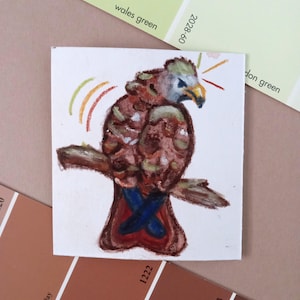 Roter Drachen Original Bird of Prey Mini 7,5x3,5 cm Illustration / Mischtechnik Ungerahmt Kunst / Aquarell und Wachspastellzeichnung / Vogelbestimmung Geschenk / Wanddekoration