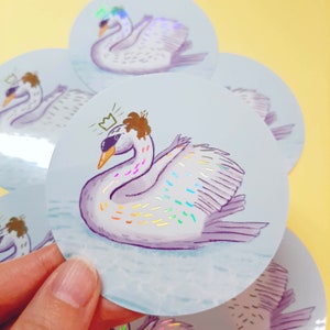 Mute Swan Bird Holographic Waterproof Vinyl Sticker,Waterfowl,Animal Stickers,Bird Decal,Journal,Waterbottle