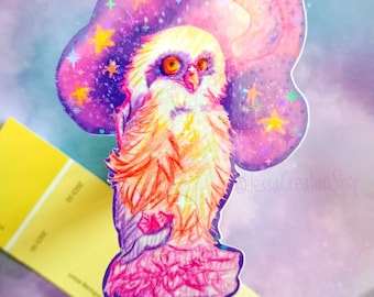 Whimsical Owl Starry Rainbow Holographic Vinyl Waterproof Sticker