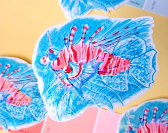 Lionfish Holographic Sticker/Waterproof Ocean Vinyl Decal/Iridescent Marine Life Art Gift
