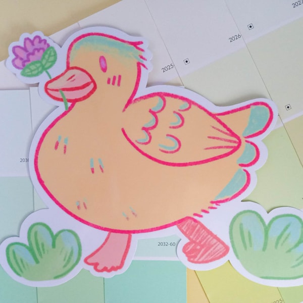 Waterproof Jumbo 8" Duck with Flower Sticker/Waterfowl Bird Animal Decal/Stickers for Laptop,Notebook,Waterbottle