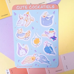 Cute Cockatiels Matte Vinyl Sticker Sheet/Bird Stationery/Parrot Owner Gift