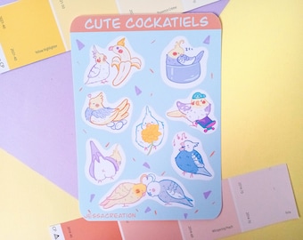 Cute Cockatiels Matte Vinyl Sticker Sheet
