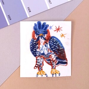 Sierlijke havikarend originele vogel mini 2,75 x 3" illustratie/mixed media ingelijste kunst/aquarel en wax pastel tekening/vogelcadeau/muurdecor