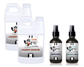 2 Mini Laundry Boosters, One 4 oz Smoke Odor Eliminator (Bamboo Teak Fragrance), + One 4 oz For Any Odor Eliminator (Tranquility Fragrance)