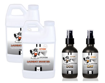 2 Unscented Mini Laundry Boosters, One 4 oz Dog Odor Eliminator (Pomegranate Fragrance), + One 4 oz Cat Odor Eliminator (Citrus Orange)