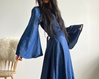 long sleeve denim wrap dress