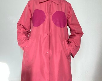 Vintage 1990s Hand Painted Magenta Rain Coat