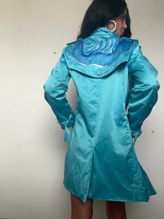 Y2K Hand Painted Blue Dragon Trench - image 7