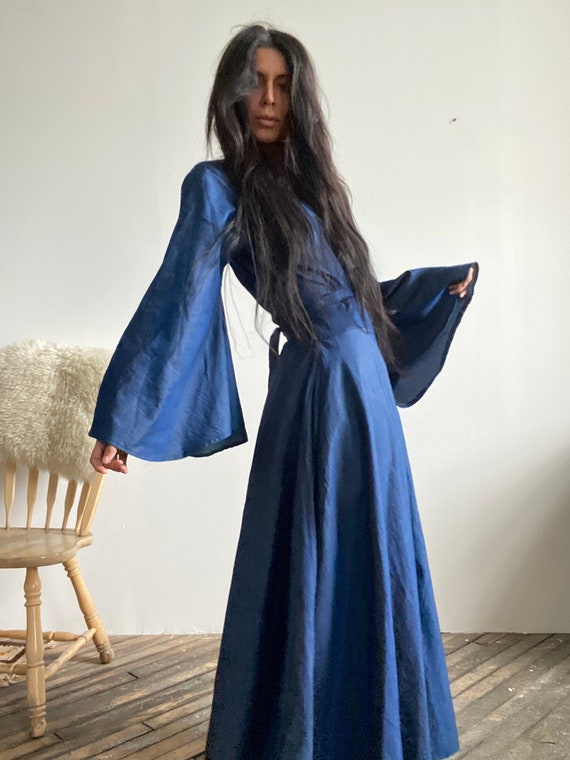 Vintage Boho Denim Maxi Wrap Dress