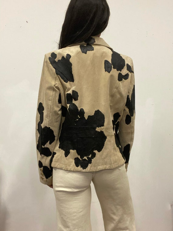 Vintage Hand Painted Cow Print Leather Jacket Gem