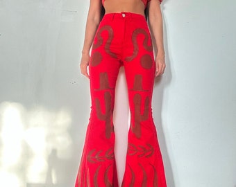 Custom Hand Painted Red Bell Bottoms