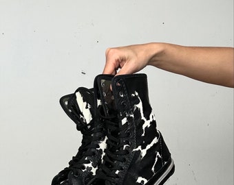 Y2K Vintage Lesther High Tops with Hand Painted Cowprint