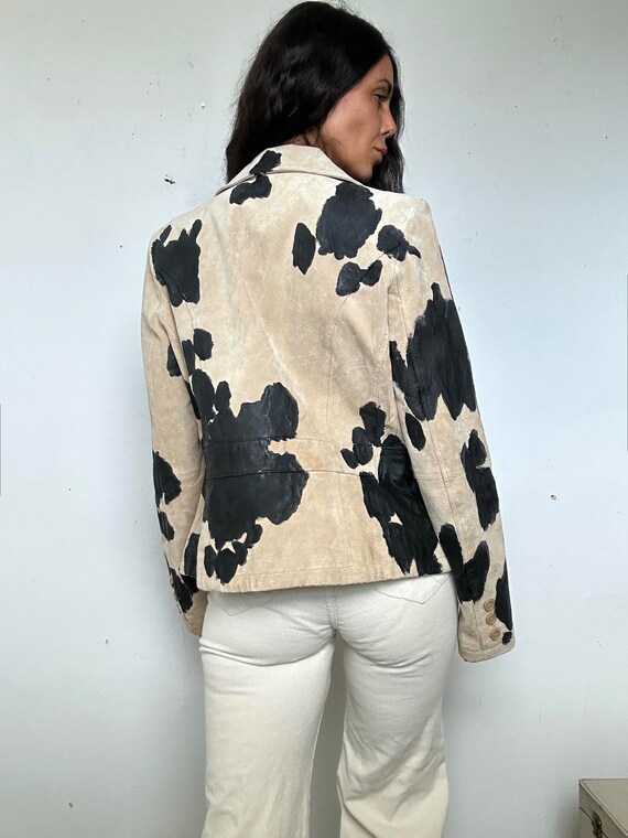 Vintage Hand Painted Cow Print Leather Jacket Gem