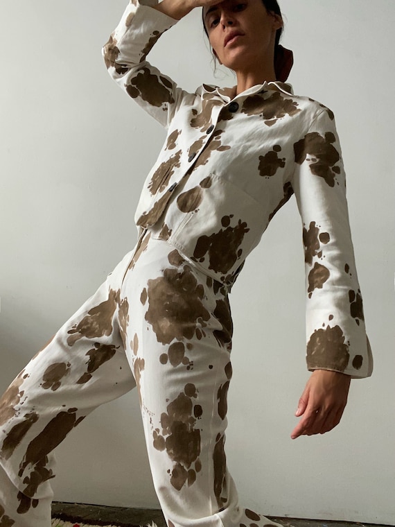 Custom Vintage Cow Print Silk and Linen Suit