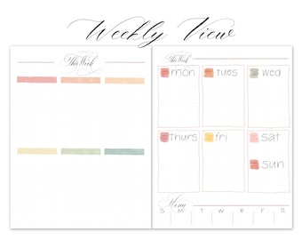 Printable Planner/Calendar, Undated with Calligraphy Headings, Warm Colors