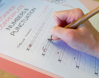 Numbers and Punctuation Calligraphy Worksheets - Calligraphy Practice Sheets - Traditional Calligraphy Worksheets - Pointed Pen Worksheets