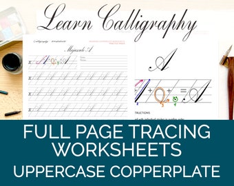Copperplate Calligraphy Practice Pages Majuscules–Printable Workbook–Complete Tracing Worksheet for Each Uppercase Stroke and Letter