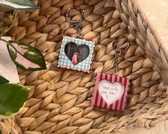 Personalized Photo Keychain / Bag Charm – Handmade Clay Heart Picture Keyring – Custom Gift for Her, Best Friend, Couple, Bridesmaid