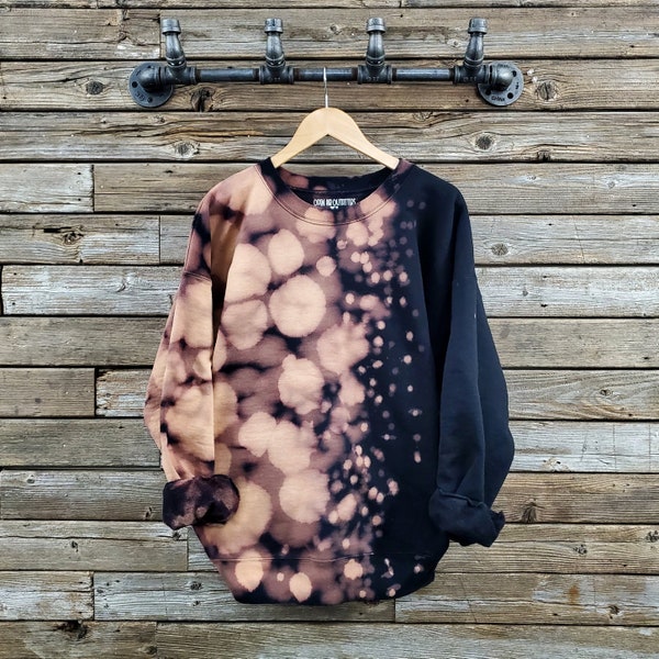 Reverse Tie Dye Sweatshirt | Black Bleach Dye Crewneck | Half Bleached Sweatshirt | Acid Washed | Custom | Cotton Pullover